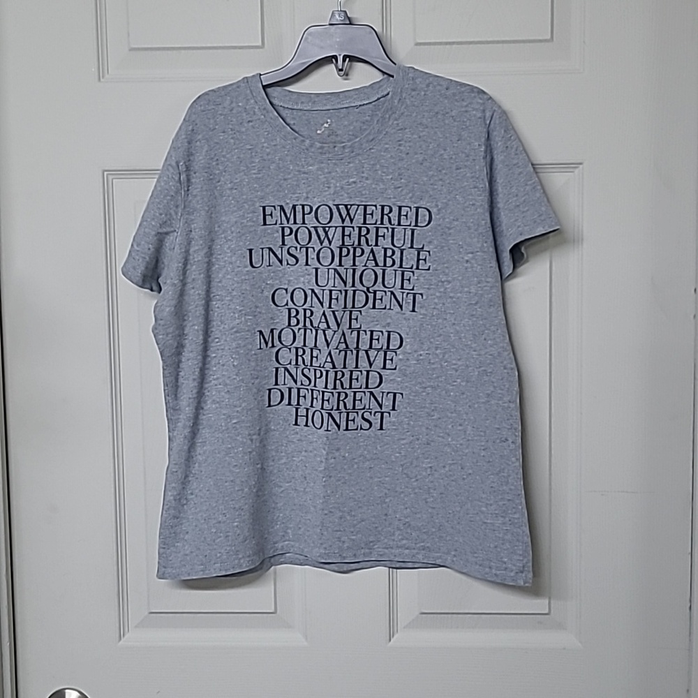 Empowerment Statement Top Gray Crewneck Short Sleeve Wearable Mantra GUC
